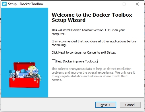 Downloading the Docker toolbox installer