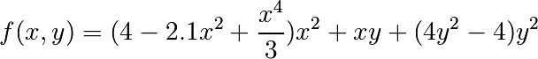 f(x, y) = (4 - 2.1x^2 + \frac{x^4}{3})x^2 + xy + (4y^2 - 4)y^2